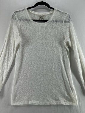 Ariat Floral Lace Long Sleeve Top Womens L Sheer Pullover Stretch Layering White